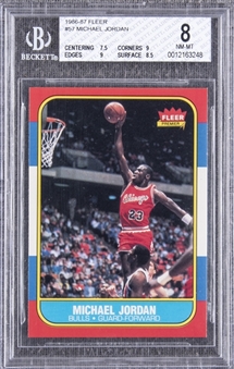 1986/87 Fleer Basketball High Grade Complete Set (132) Plus Stickers Set (11) Including #57 Michael Jordan BGS NM-MT 8 Rookie Card!